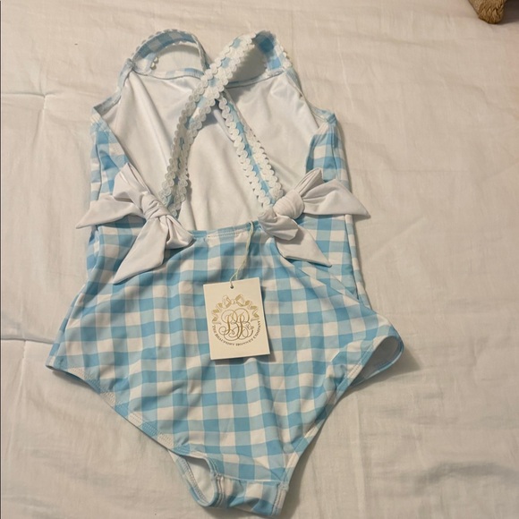 The Beaufort Bonnet Company Gingham Blue and White Kids Swim One Piece - Picture 2 of 3